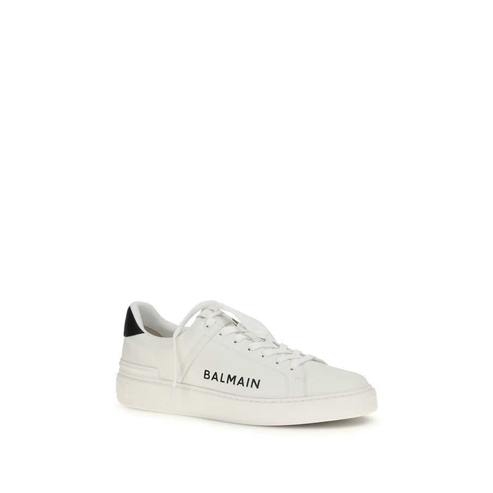 Balmain White Calf Leather Bos Taurus Low Top Sneakers