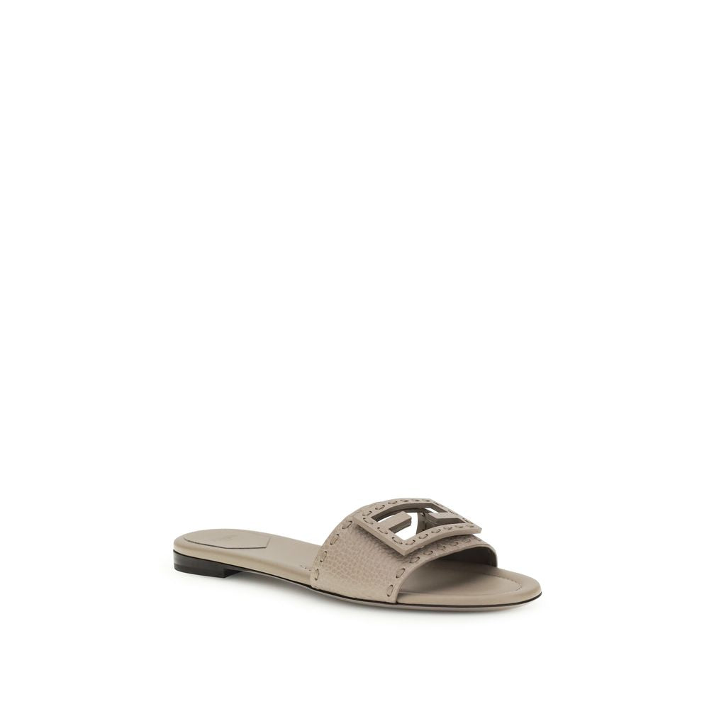 Fendi Gray Calf Leather Bos Taurus Flat Sandals