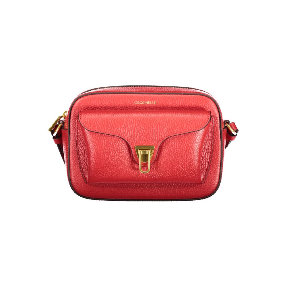 Coccinelle Rosso Leather Women's Bag with Adjustable Strap and Pockets