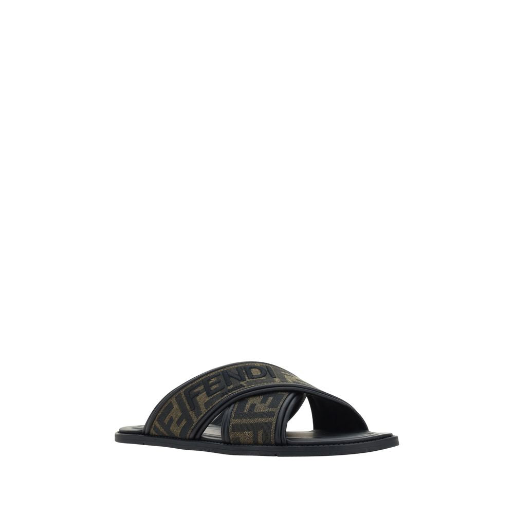 Fendi Black Calf Leather Bos Taurus Sandals